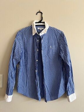 Sporty & Rich Blue White Striped Shirt Size S